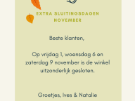 Extra sluitingsdagen in november